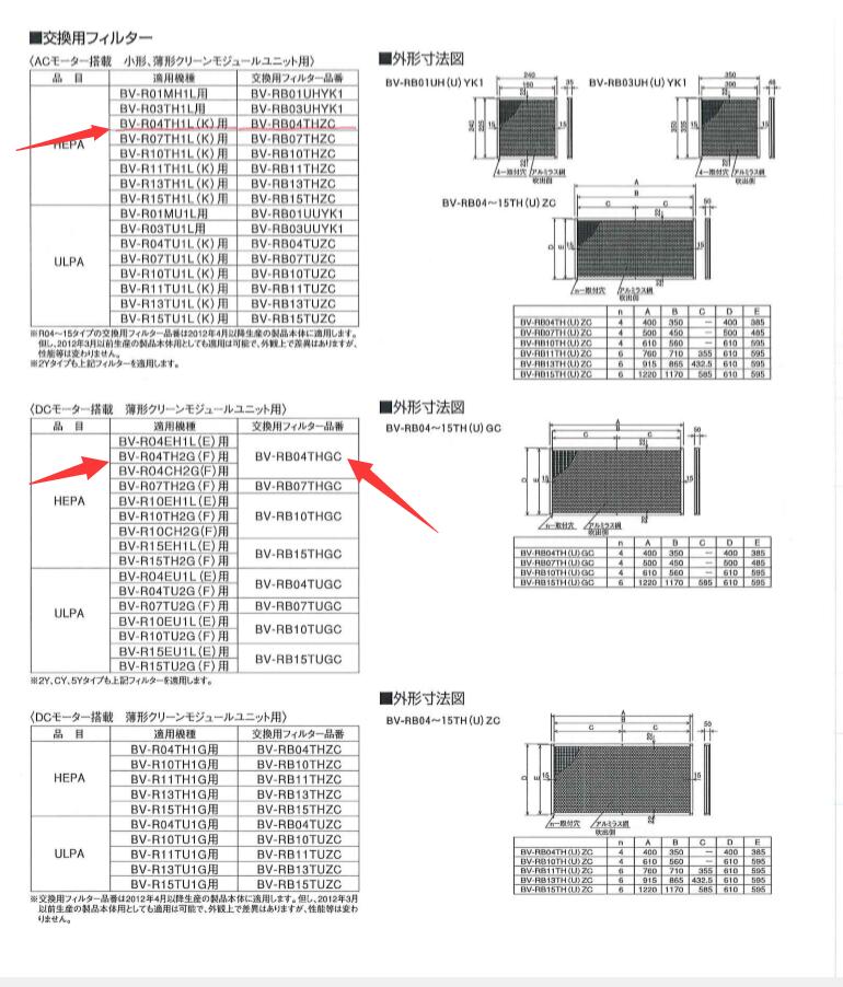 日本松下风机零部件更换用过滤器型号BV-RB10THGC