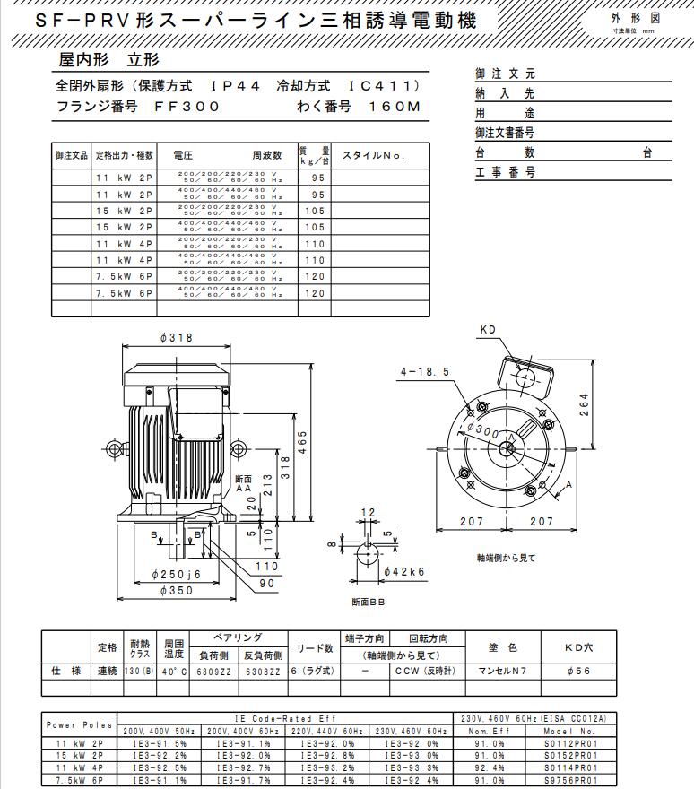 三菱电机型号SF-PRV-11KW-2P-380V/50Hz