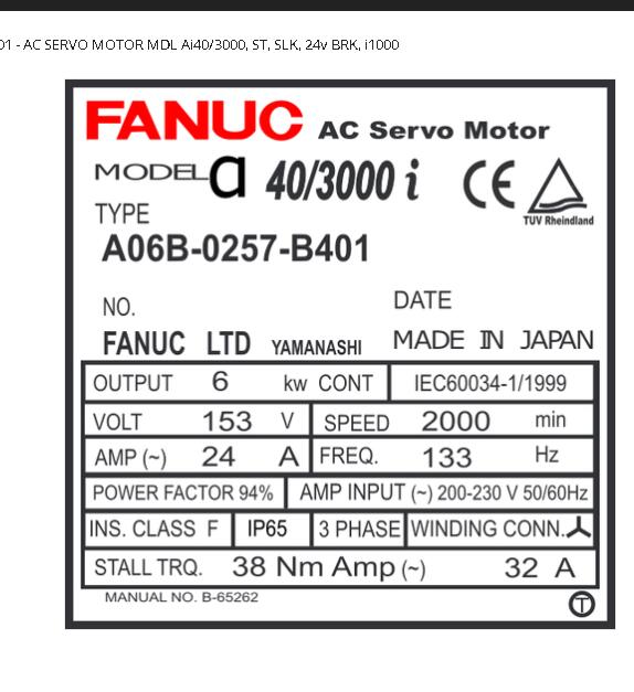 原装进口日本发那科伺服电机Fanuc型号A06B-0257-...