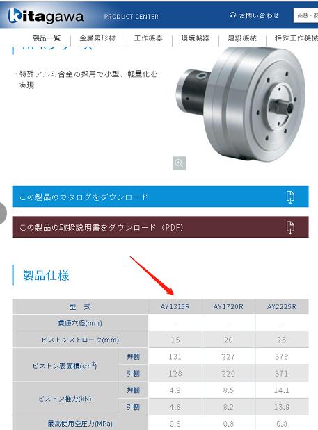 日本北川铁工所旋转油缸型号AY1315R