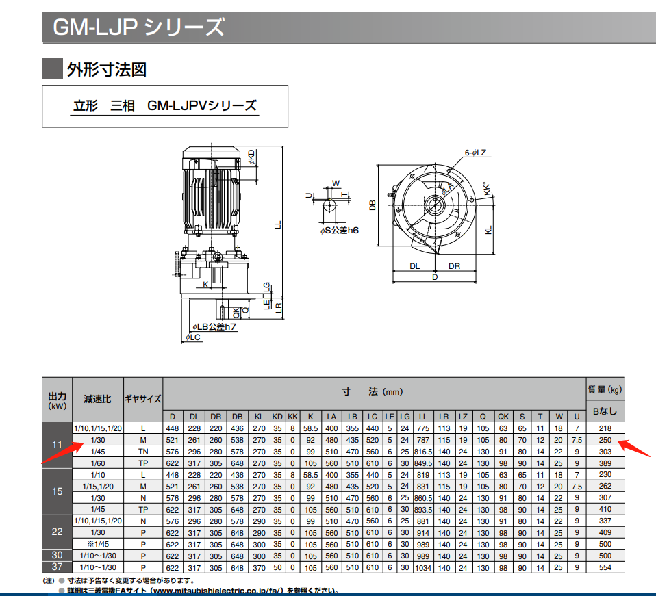 三菱立式减速电机 型号：GM-LJPV（11kw-1/30-...